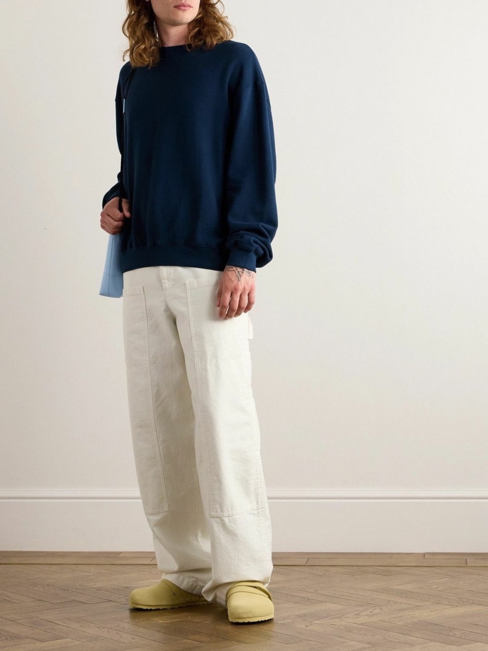 BNWT Elder Statesman Daily Women’s Crew Sweatshirt Navy Cotton Cashmere Large